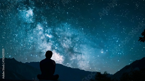 A lone individual engaged in the Isha prayer under a canopy of stars, emphasizing personal devotion and the peaceful end to a day.