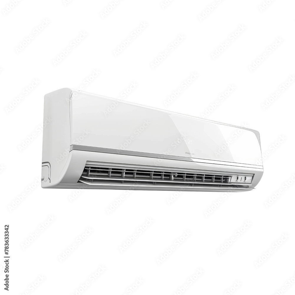 Modern Wall-Mounted Air Conditioning Unit, Promoting Cool and Comfortable Indoor Air Quality Concept. Modern Wall-Mounted Air Conditioning Unit, Promoting Cool and Comfortable Indoor Air Quality Concept.