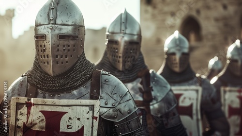 AI generated illustration of knights in armor standing together