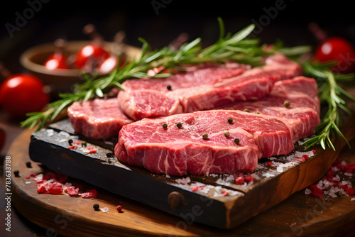 Top round steak on a farmers market stand