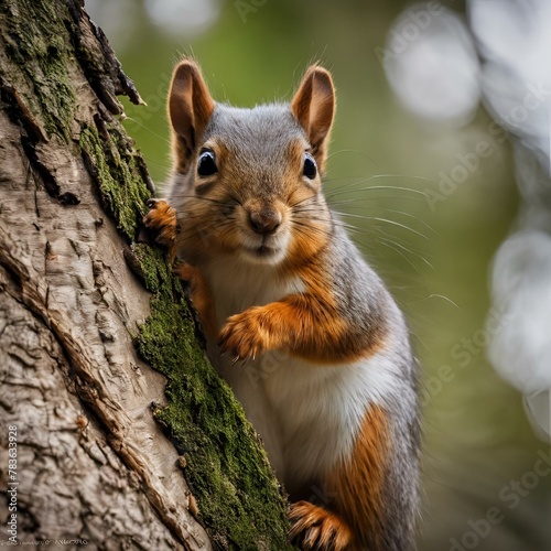 AI generated illustration of a brown squirrel with a long tail and a black eye photo