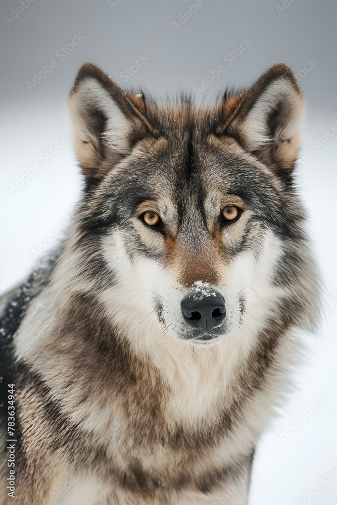 AI-generated illustration of An isolated gray wolf standing in snow