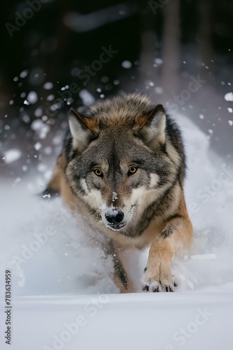 AI-generated illustration of a Wolf running in snow
