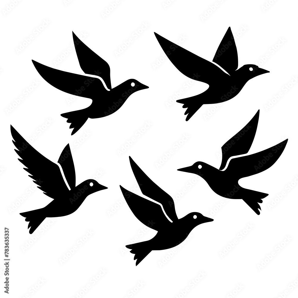A flock of flying birds vector illustration. A Flock flying Birds Silhouette collection A flock of flying birds vector illustration. A Flock flying Birds Silhouette collection