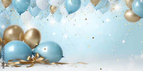 Holiday background with balloons and confetti. Celebration, party, birthday greeting card idea