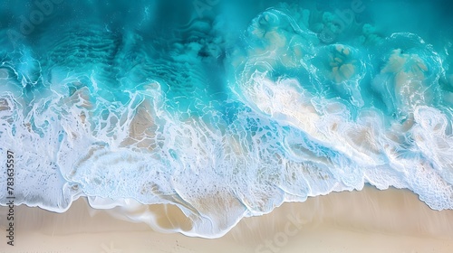 Beach, waves in the sea, white sand beach, top view, blue water wave background, light color. For Design, Background, Cover, Poster, Banner, PPT, KV design, Wallpaper © horizor