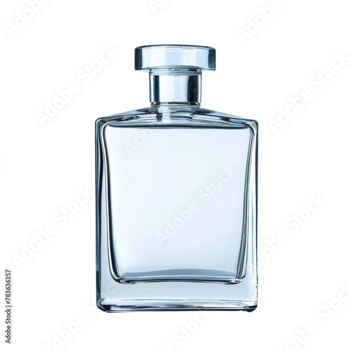 Elegant Clear Glass Perfume Bottle Isolated on Neutral Tone, Symbolizing Luxury and Personal Care.