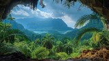 AI generated illustration of a lush tropical jungle with palm trees
