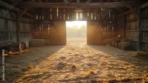 a barn filled with lots of hay and a lot of animals inside
