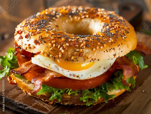 bagel, breakfast, tasty, healthy, food, sandwich, greens, snack, bun, round, fast, classic, cafe, traditional, bacon, poached, fried, restaurant, homemade, eggs