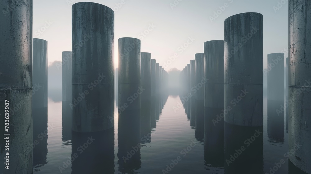 Surreal columns floating mysteriously  AI generated illustration