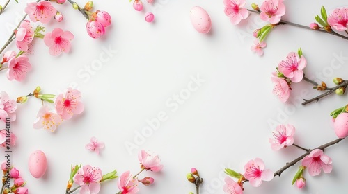 Easter Eggs and Flowers Border Frame with Yellow Daisies and Chamomile Illustration