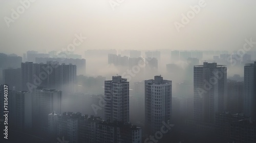 The city is shrouded in a perpetual haze of artificial smog AI generated illustration
