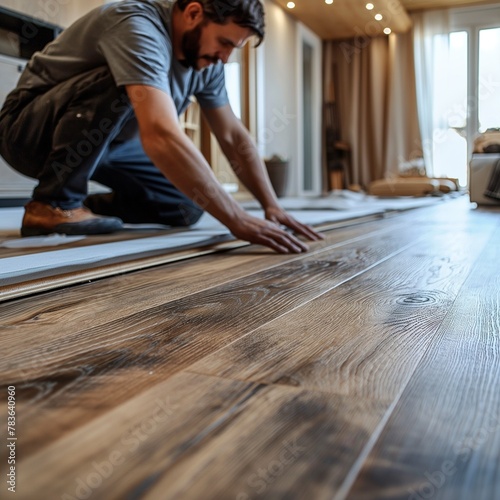 AI generated illustration of a man polishing a wooden floor