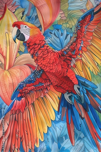 Ai Ara pappagallo dai tanti colori illustrazione 03 photo