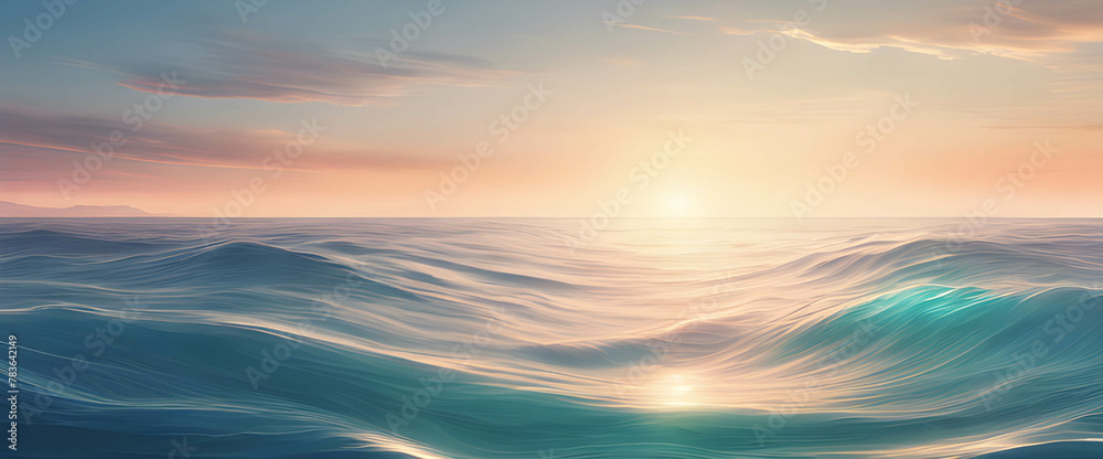 Sundown by the Sea: A Beautiful Evening Sky Reflecting Orange Sunlight on Waves at the Beach