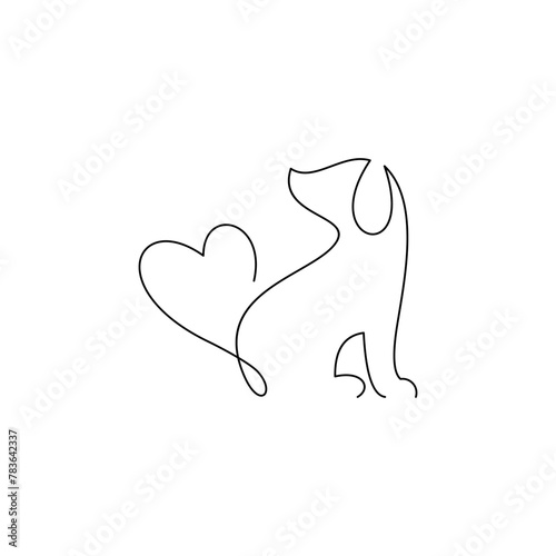 dog and love logo design. pet care white stethoscope concept element. linear style symbol vector illustration.