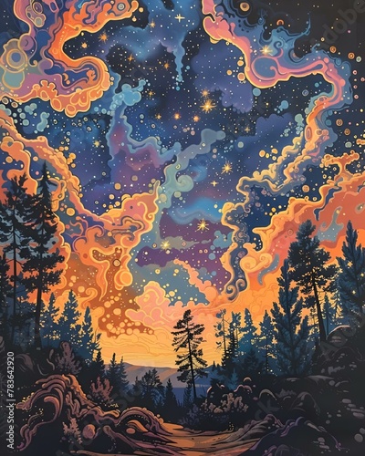 AI generated illustration of a psychedelic sunset