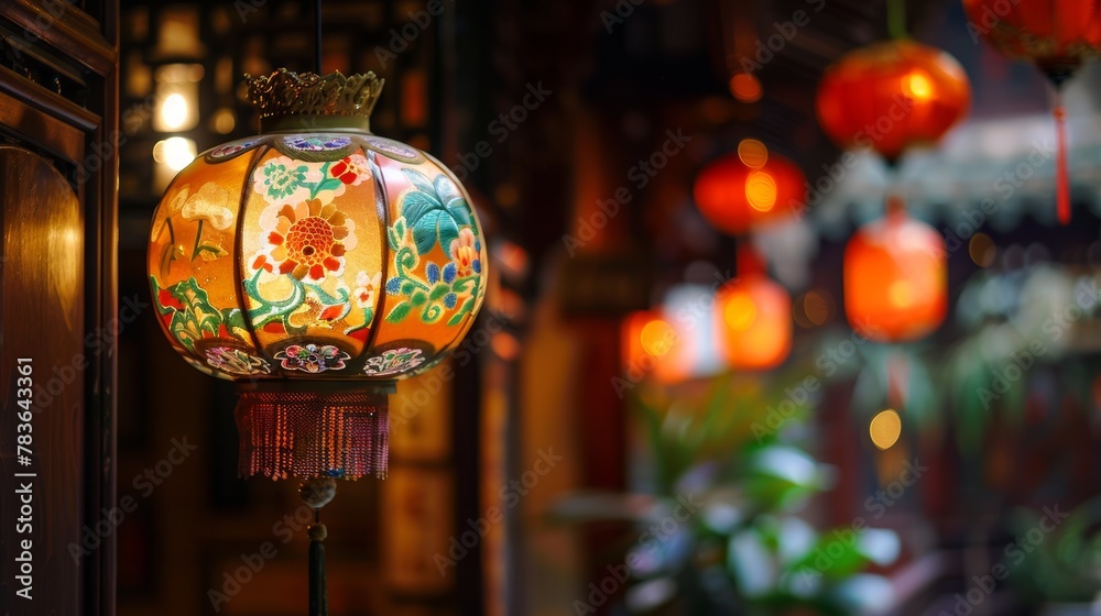Fototapeta premium Night Garden Lantern with Antique Decorations