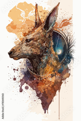 Kangaroo Design In Watercolor Style. Wildlife Animal In Nature.