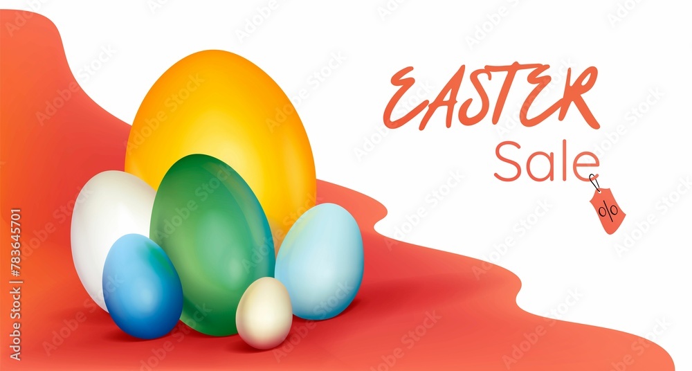 Illustration of Happy Easter sale banner with easter eggs on it Illustration of Happy Easter sale banner with easter eggs on it