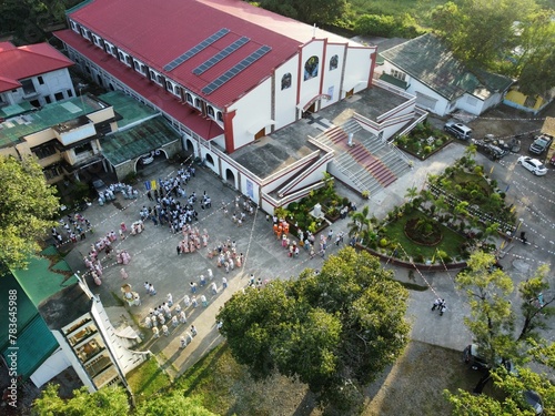 Aerial view of modern buildings near the forest photo