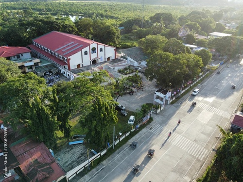 Aerial view of modern buildings near the forest photo