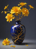 Flowers in Cobalt Kinsugi Vase