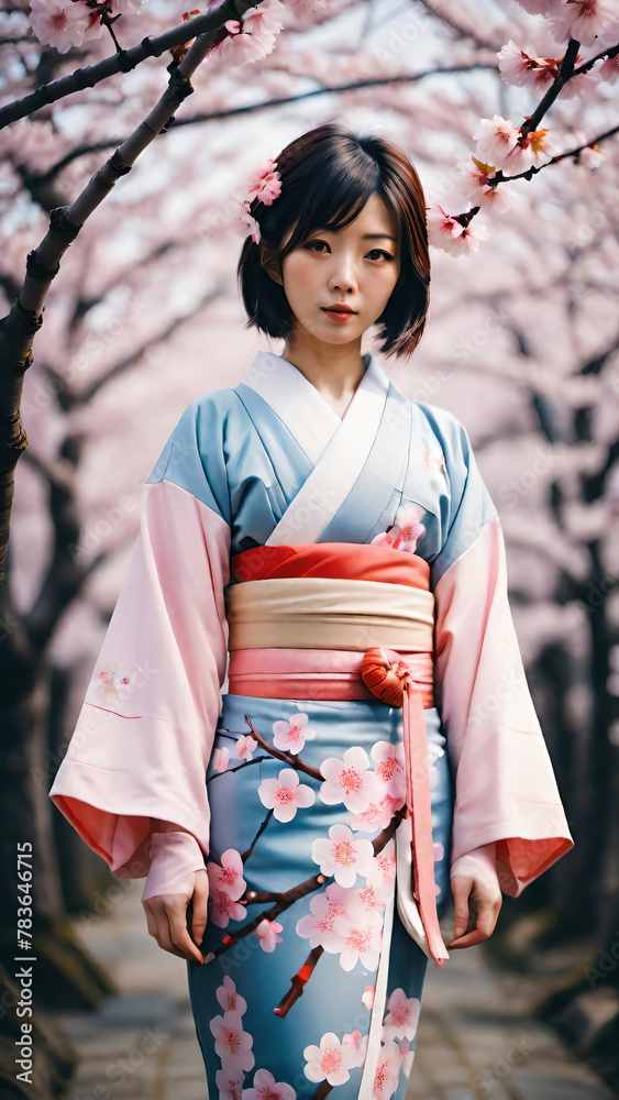 Portrait of a kimono girl with sakura background Portrait of a kimono girl with sakura background