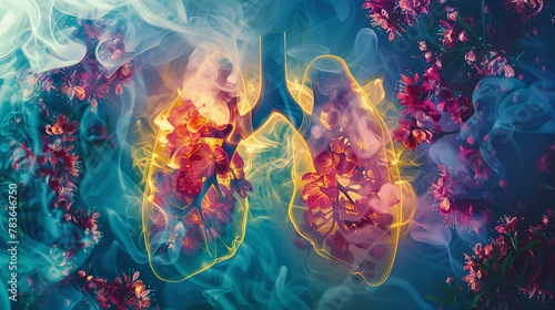 Healthy floral lungs, smoke patterns, vibrant creative background photo