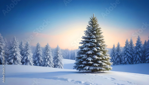 Christmas tree in snowy landscape holiday card concept 3