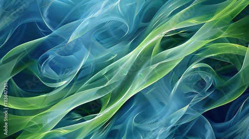 Blue abstract background with green wave shapes