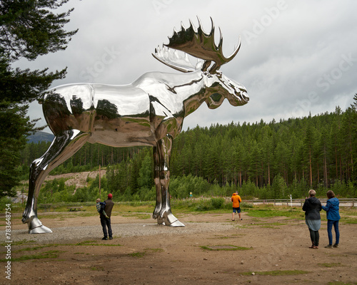 Big Silver Moose - The Big Elk, also known as Storelgen, is the world's second-tallest sculpture of an elk, moose near the village of Atna in Stor-Elvdal, Norway photo