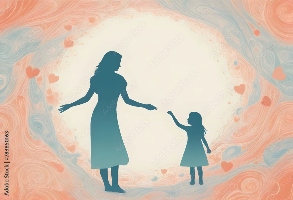a silhouette of a mother and her daughter holding hands