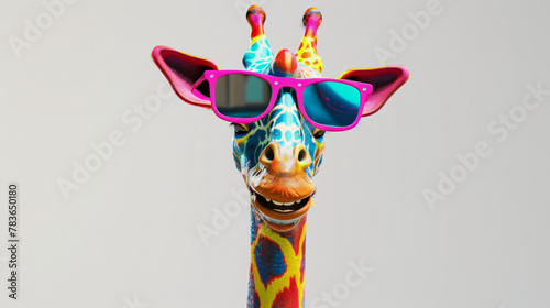 Cartoon colorful giraffe with sunglasses