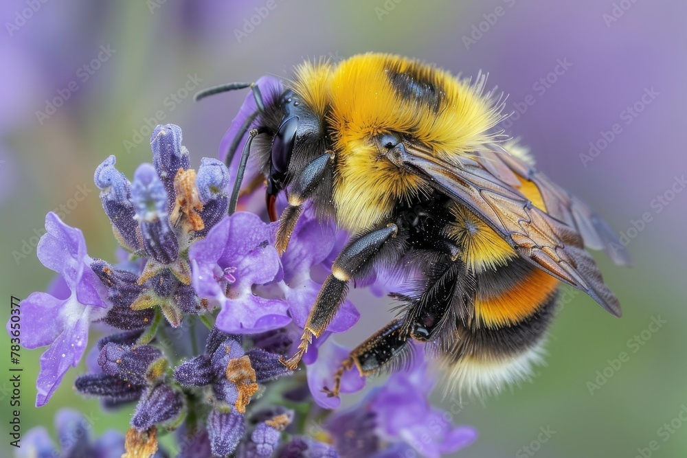 Vibrant Close-Up of a Bumble Bee Pollinating a Colorful Flower, Capturing Nature's Energy and Vitality Concept. Vibrant Close-Up of a Bumble Bee Pollinating a Colorful Flower, Capturing Nature's Energy and Vitality Concept.