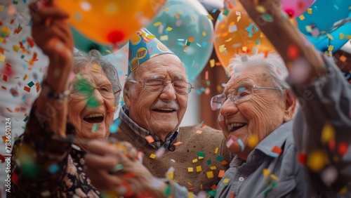 Old people laughing, singing and celebrating birthday party