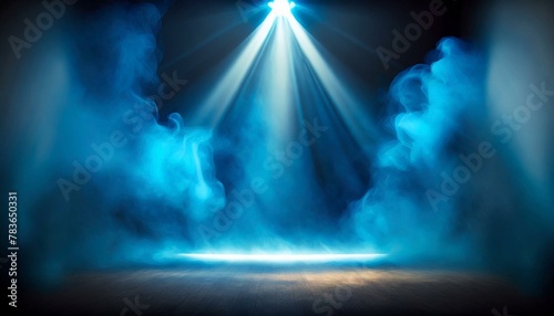 Deep Blue Drama: Spotlight on Stage with Smoke