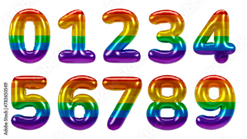Pride Month Number Balloons. Rainbow Balloons. Pride Text 3d element.