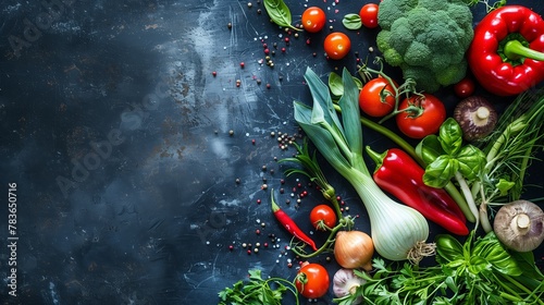 Assorted Fresh Vegetables on Moody Dark Surface