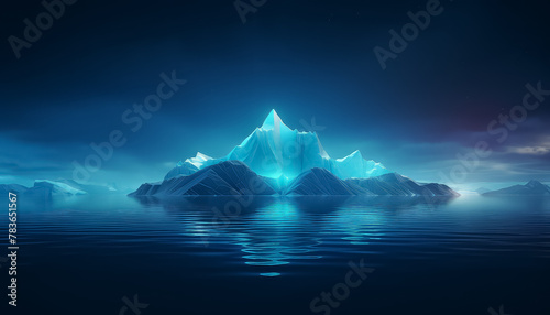 A large ice block is floating in the ocean