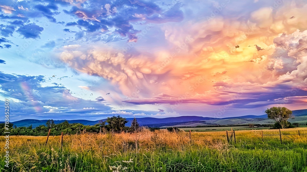 A painterly sky after a summer rain, a rainbow arching boldly across, weaving a tapestry of colors that inspire awe and wonder.