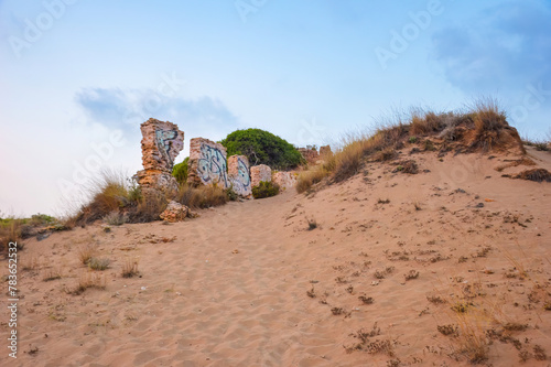 Amcient Romana ruins at the beach in Turkey photo