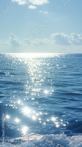 Bright ocean on a sunny day. Sparkling waves. Beautiful ocean.