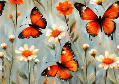 Butterflies fly over a flower field