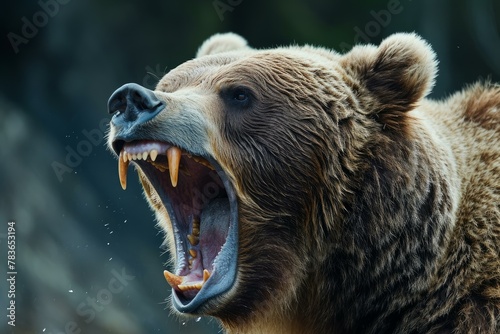 Loud Angry grizzly roaring. Wildlife predator. Generate Ai photo