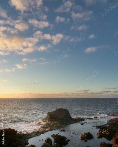 Vertical shot of sunset over the sea in Gran Canaria, Canary Islands, Spain