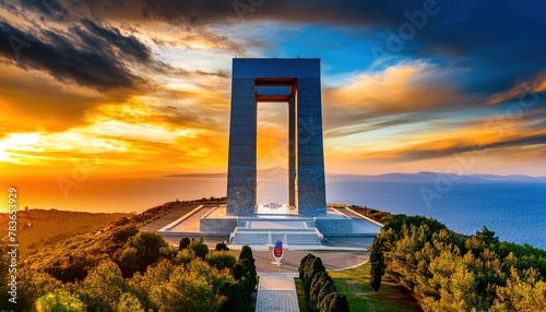 Martyrs Monument, 1915 first World War I. Çanakkale Gallipoli peninsula. Turkish flag  photo