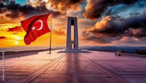 Martyrs Monument, 1915 first World War I. Çanakkale Gallipoli peninsula. Turkish flag  photo
