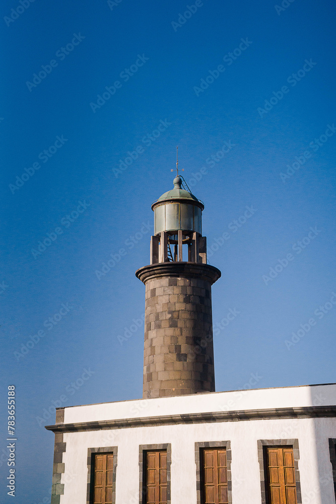 View of the famous Fuencaliente Lighthouse, in La Palma, Canary Islands in Spain at sunny day